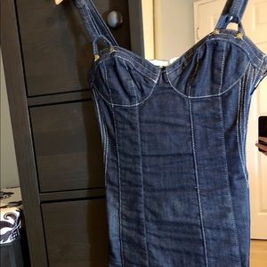 Denim Guess corset style dress with tie up back